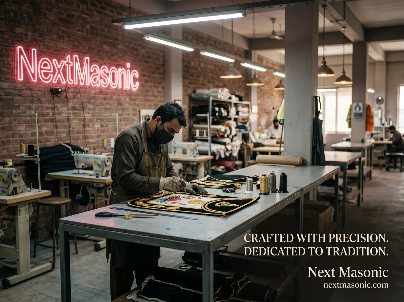 Embroidery bench in the factory