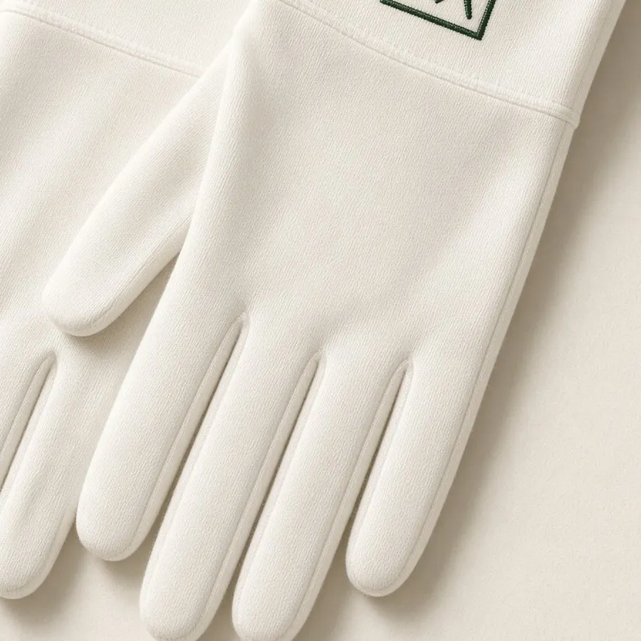 White gloves with green emblem
