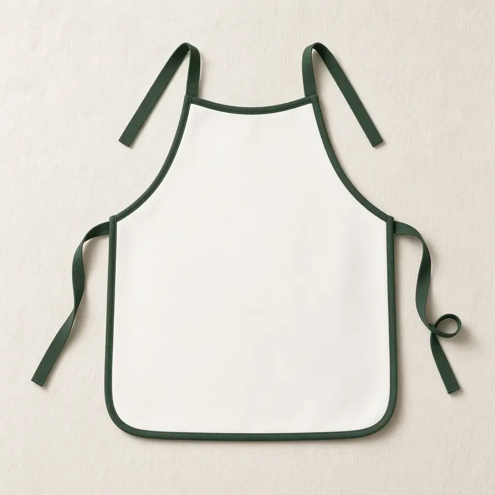 Plain white apron with green trim