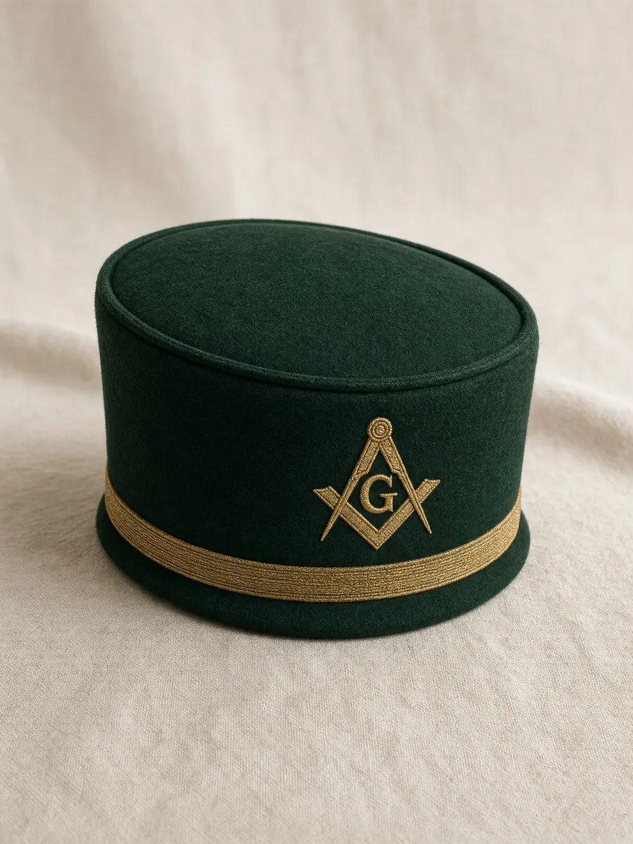 Green Masonic cap with gold band