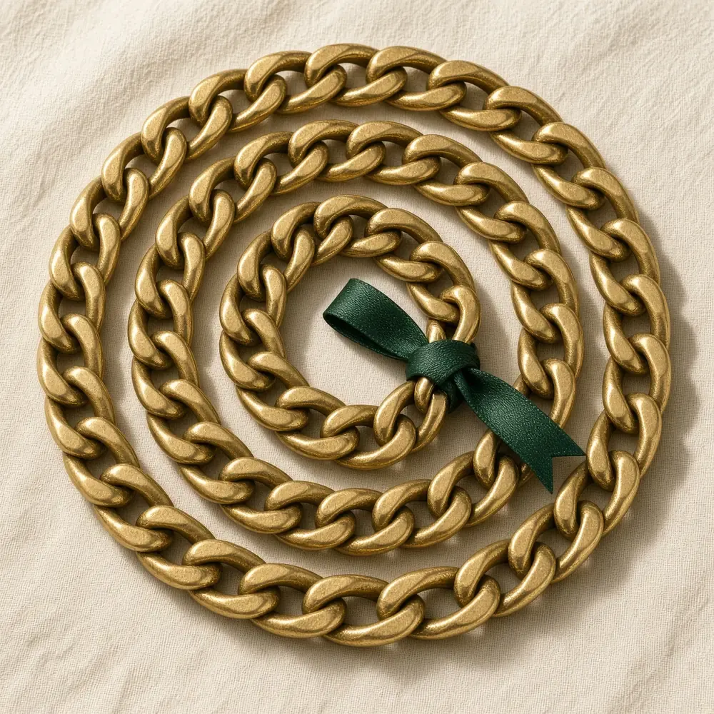 Gold chain collar coiled on cloth