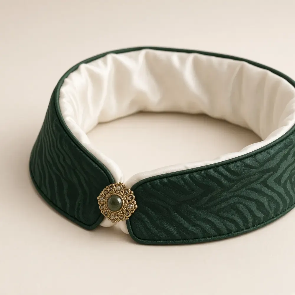 Green moire collar with gold clasp