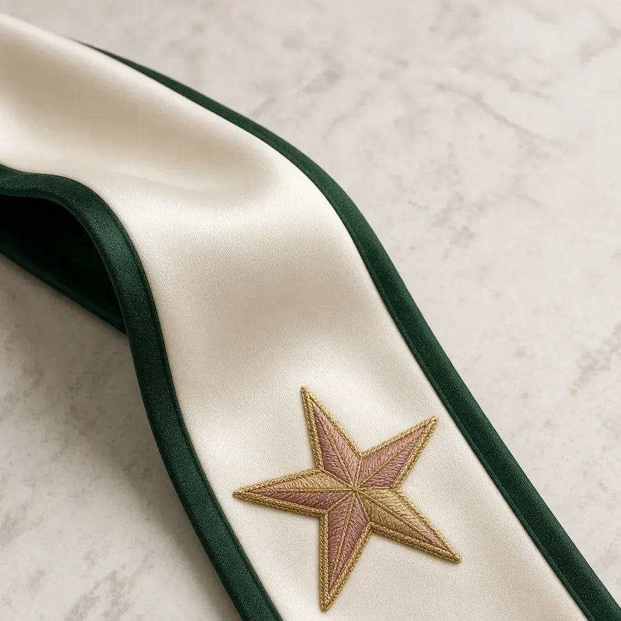 Ivory sash edge with embroidered star