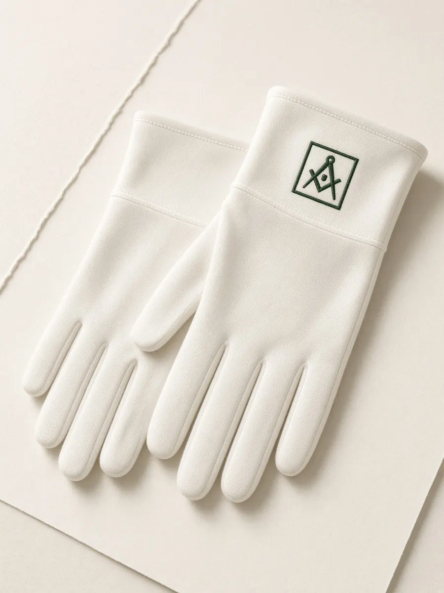 White gloves with square and compass mark