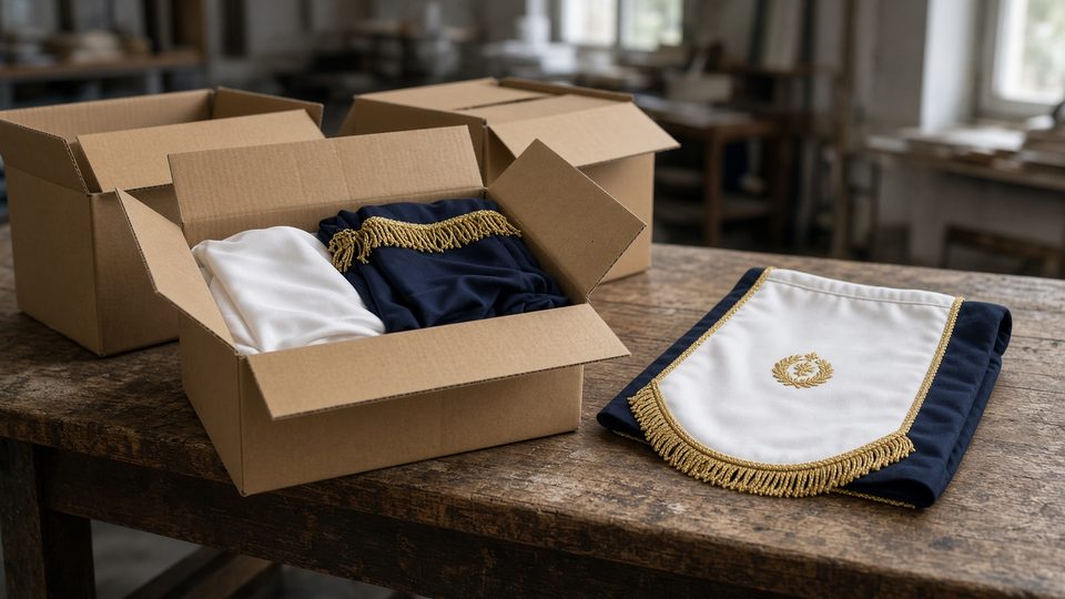 Packed regalia ready to ship to Lodges