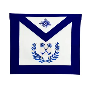 Treasurer Blue Lodge Officer Apron - Royal Blue Wreath Embroidery