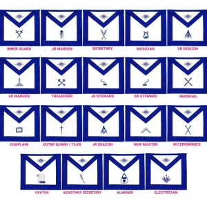 Officers Blue Lodge Apron Set - Blue Ribbon Machine Embroidery (Set of 19)