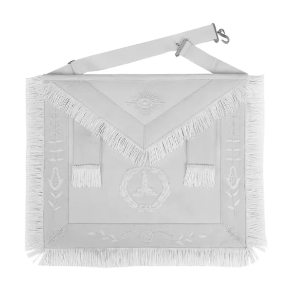 Senior Warden Blue Lodge Apron - Hand Embroidery with White Fringe & Side Tabs