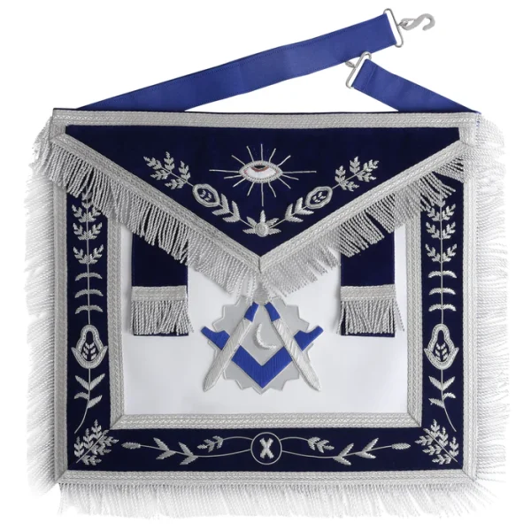 Junior Deacon Blue Lodge Officer Apron - Navy Blue Velvet with Silver Side Tabs