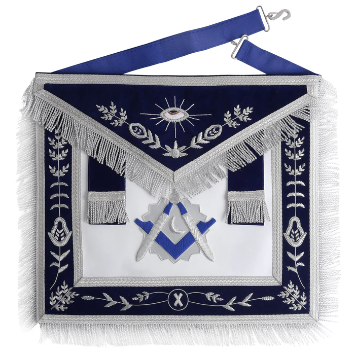 Junior Deacon Blue Lodge Officer Apron – Navy Blue Velvet with Silver Side Tabs