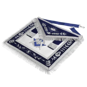 Junior Deacon Blue Lodge Apron - Navy Blue Velvet with Silver Side Tabs