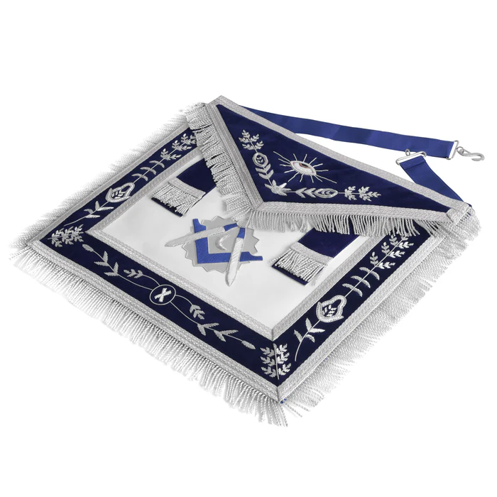 Junior Deacon Blue Lodge Apron – Navy Blue Velvet with Silver Side Tabs