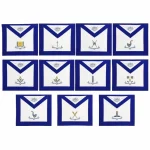 Blue Lodge Officer Apron Set 11 Pieces - Royal Blue Machine Embroidery