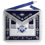 Senior Deacon Blue Lodge Apron in Navy Blue Velvet with Fringe and Side Tabs