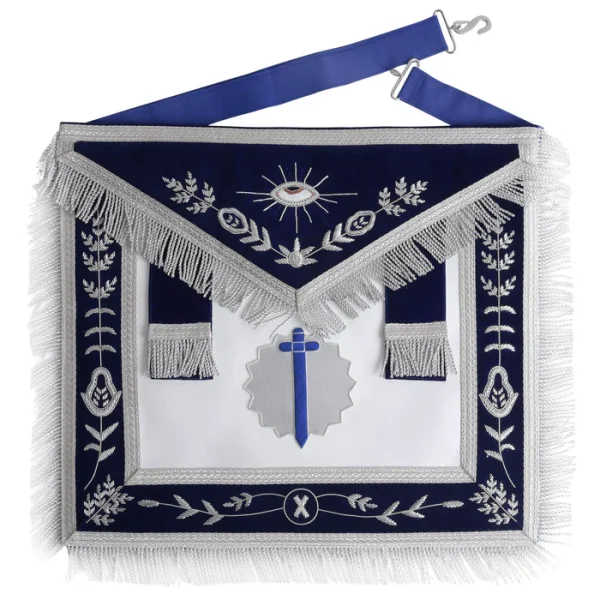 Tyler Blue Lodge Officer Apron - Navy Blue Velvet with Silver Fringe