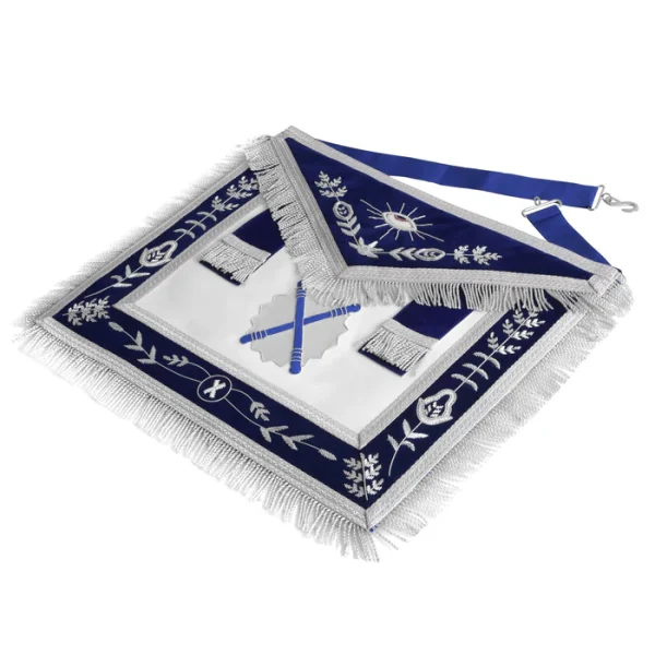 Marshal Blue Lodge Officer Apron - Silver Fringe & Side Tabs