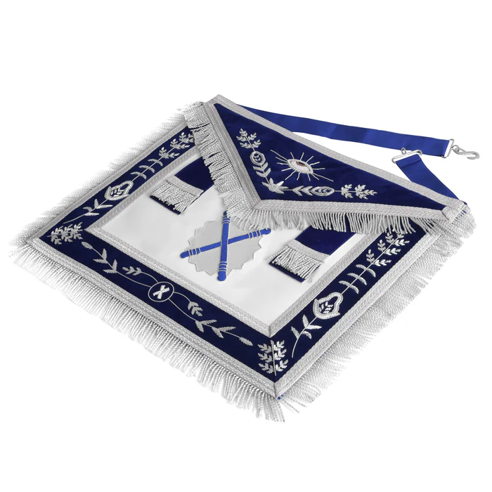 Marshal Blue Lodge Officer Apron – Silver Fringe & Side Tabs