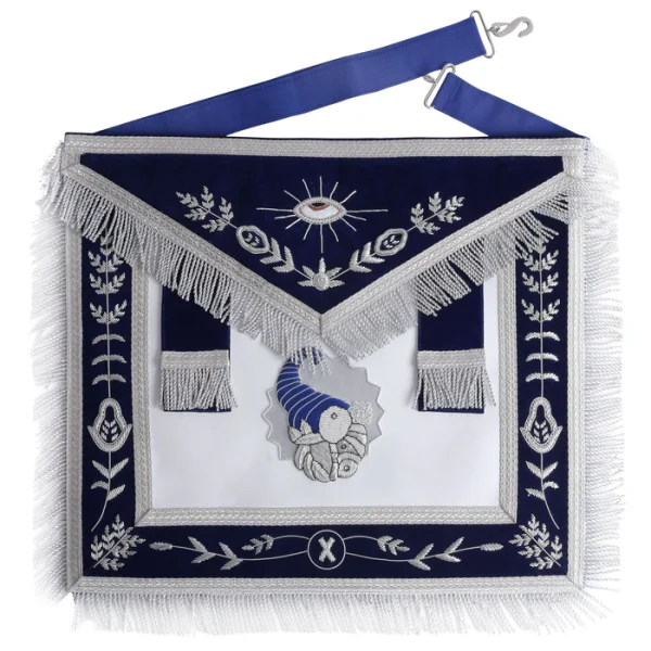 Junior Steward Blue Lodge Officer Apron - Navy Blue with Silver Side Tabs