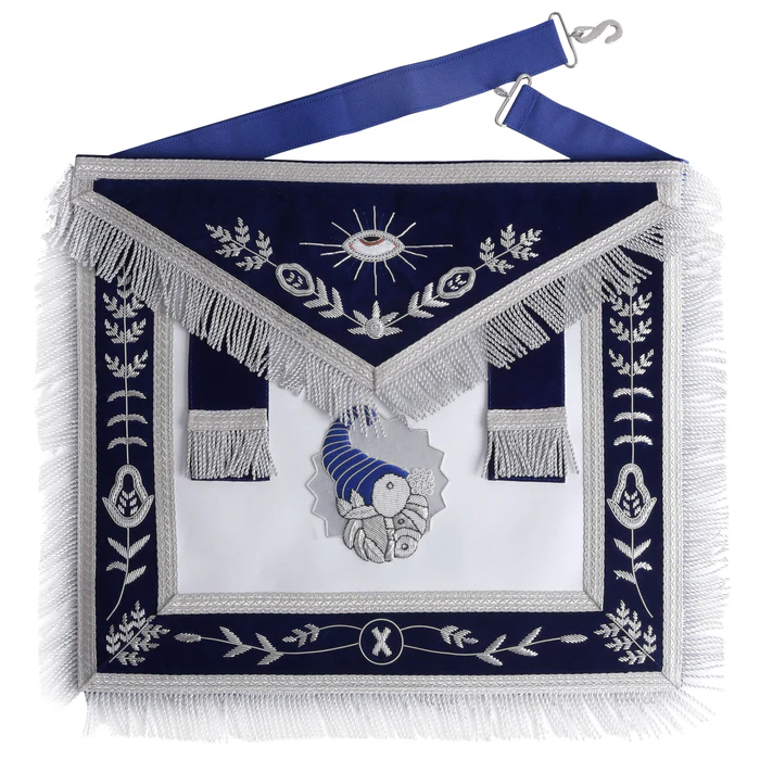 Junior Steward Blue Lodge Officer Apron – Navy Blue with Silver Side Tabs