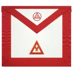 Secretary Royal Arch Chapter Officer Apron in White with Red Machine Embroidery and Gold Fitting