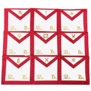 Officers Scottish Rite Officer Apron Set - Royal Red Moire Ribbon Machine Embroidery