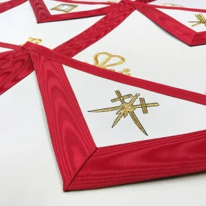 Officers Scottish Rite Officer Apron Set - Royal Red Moire Ribbon Machine Embroidery