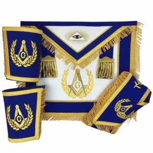 Master Mason Blue Lodge Regalia Set - Royal Blue & Gold Machine Embroidery