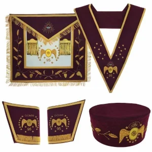 95th Degree Memphis Misraim French Regulation Regalia Set - Maroon Hand Embroidery