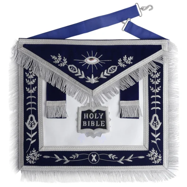 Chaplain Blue Lodge Officer Apron - Navy Blue with Silver Fringe