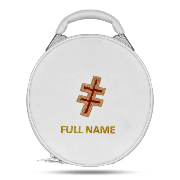 Preceptor Knights Templar English Regulation Crown Cap Case - White Imitation Leather with Hand Embroidery Bullion