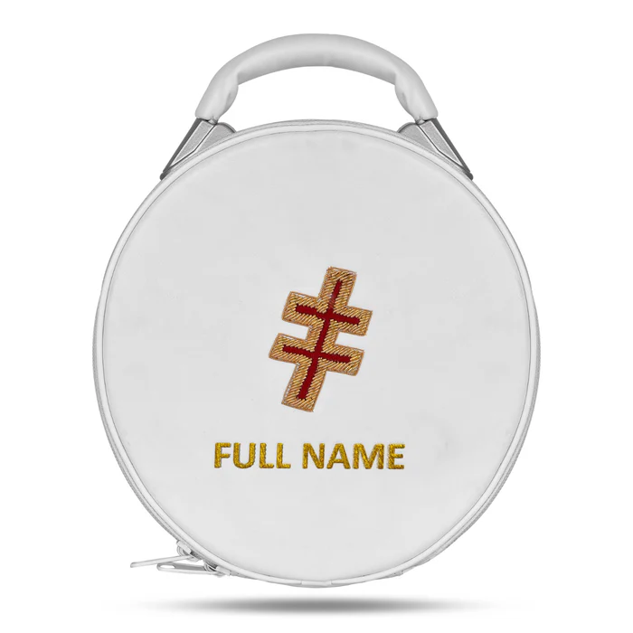 Preceptor Knights Templar English Regulation Crown Cap Case – White Imitation Leather with Hand Embroidery Bullion