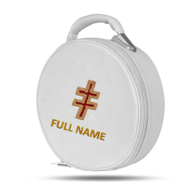 Preceptor Knights Templar English Regulation Crown Cap Case - White Imitation Leather with Hand Embroidery Bullion