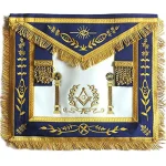 Master Mason Blue Lodge Apron - Navy Blue Gold Fringe Pillars