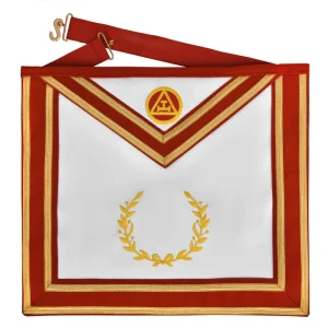 Royal Arch Chapter Apron - Red Velvet with Gold Embroidered Emblem & Braid