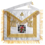 Knights Templar Commandery Apron - White and Gold Machine Embroidery With Fringe