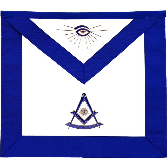 Past Master Blue Lodge Apron – Blue Grosgrain with Gold & Blue Hand Embroidery