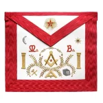 Master Mason Scottish Rite Apron - Red Moire Stone Acacia Columns Design
