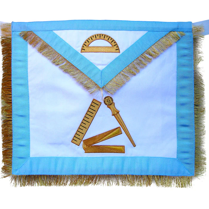 12th Degree Scottish Rite Apron – White with Sky Blue Borders & Gold Fringe