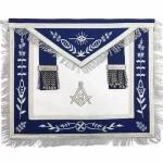 Master Mason Navy Blue Lodge Apron with Silver Fringe and Machine Embroidery