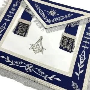 Master Mason Blue Lodge Apron - Navy Blue with Silver Fringe