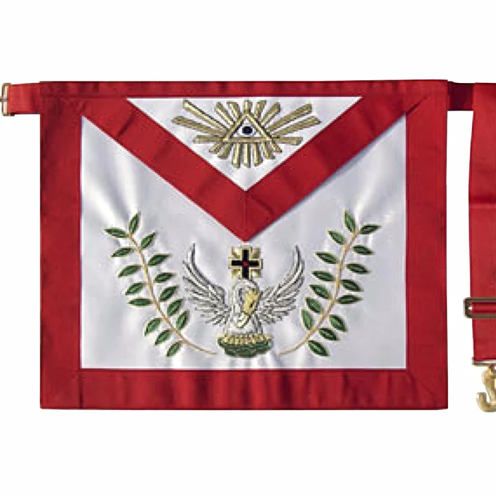 18th Degree Scottish Rite Apron – White & Red Silk Hand Embroidery