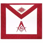 Master Mason Blue Lodge Apron in White with Red Moire Ribbon and Gold Fittings