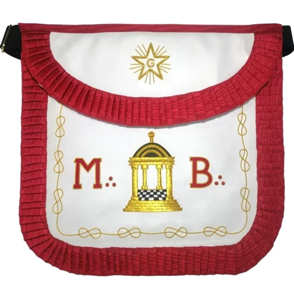 Master Mason Scottish Rite Apron - White & Red with Pleated Edges MB Temple