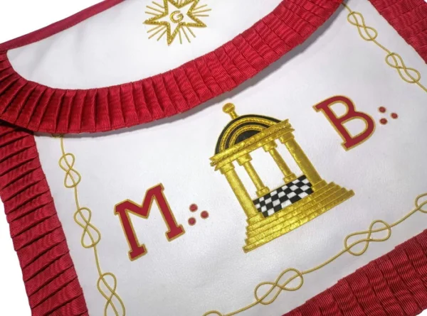 Master Mason Scottish Rite Apron - White & Red with Pleated Edges MB Temple
