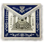 Master Mason Blue Lodge Apron in Lambskin with Hand Embroidered Masters Carpet and Pillars