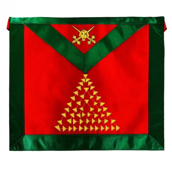 15th Degree Scottish Rite Apron - Red & Green with Gold Bullion Embroidery