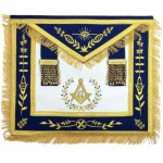 Master Mason Blue Lodge Apron in Royal Blue with Machine Embroidery and Gold Fringe