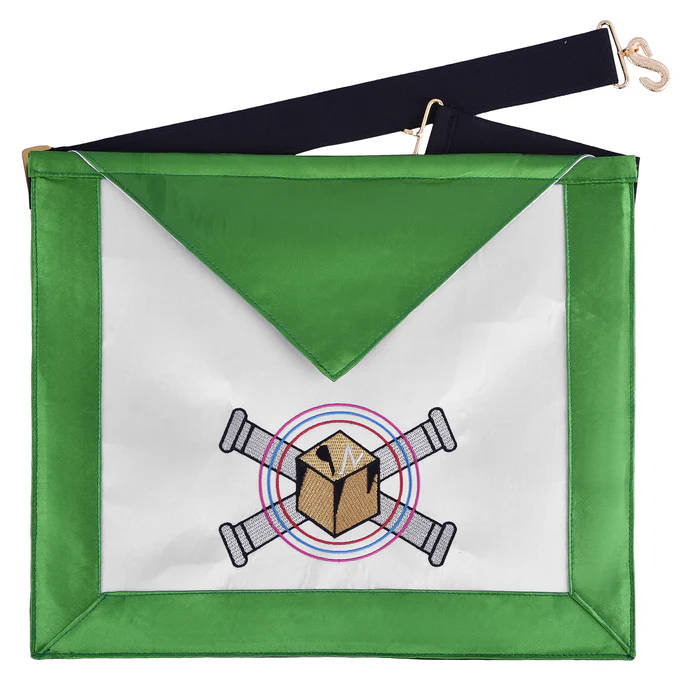 5th Degree Perfect Master Scottish Rite Apron – Green Silk Machine Embroidery