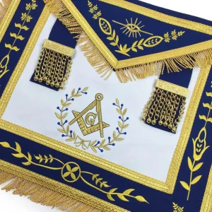 Master Mason Blue Lodge Apron - Royal Blue Machine Embroidery