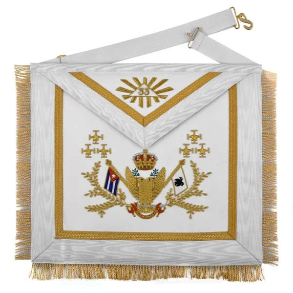 33rd Degree Scottish Rite Apron - Hand Embroidery Gold Bullion Wings Up All Countries Flags